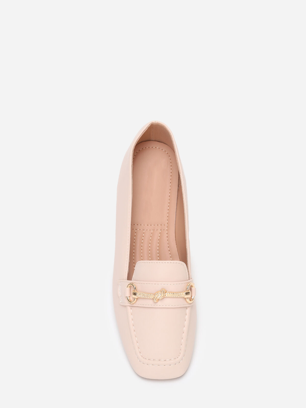 Mocassins carrés à boucle dorée- Beige