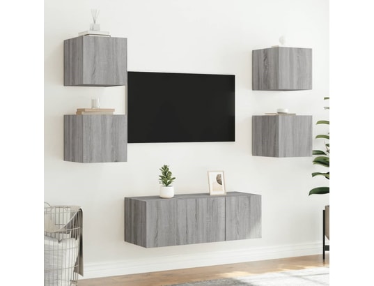 VIDAXL - Elément suspendu Meuble tv mural avec lumières led sonoma gris 30,5x35x30 cm