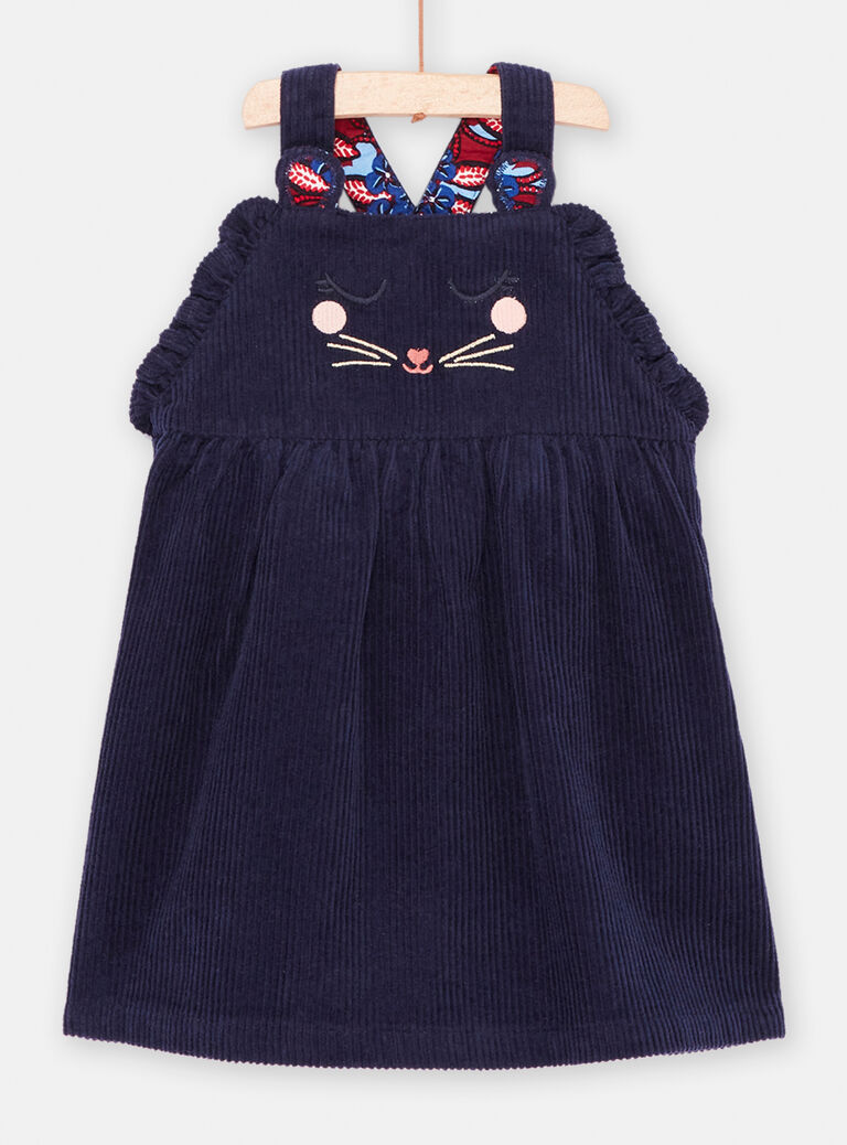 Robe bleu nuit en velours côtelé bébé fille