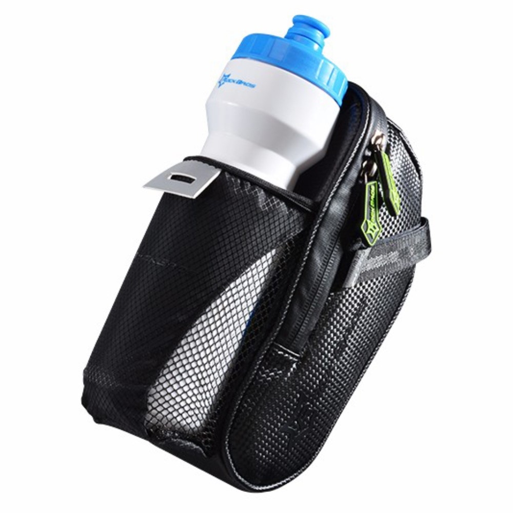(2L) Wasserabweisende Universal Gravel Bike Satteltasche mit Trinkflaschen Halterung für das Fahrrad Velo - Schwarz