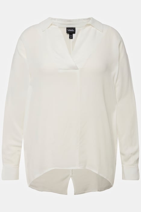 Bluse, Saumschlitz, Oversized, Hemdkragen, Langarm