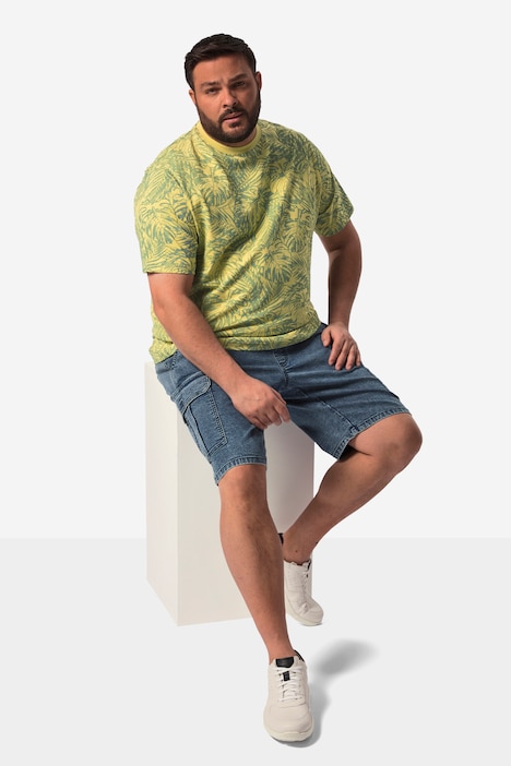 Men+ T-Shirt, Halbarm, Blättermuster, bis Gr. 84/86