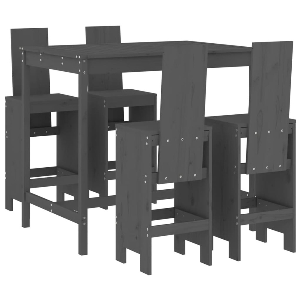 Ensemble de bar de jardin 5 pcs gris bois de pin massif
