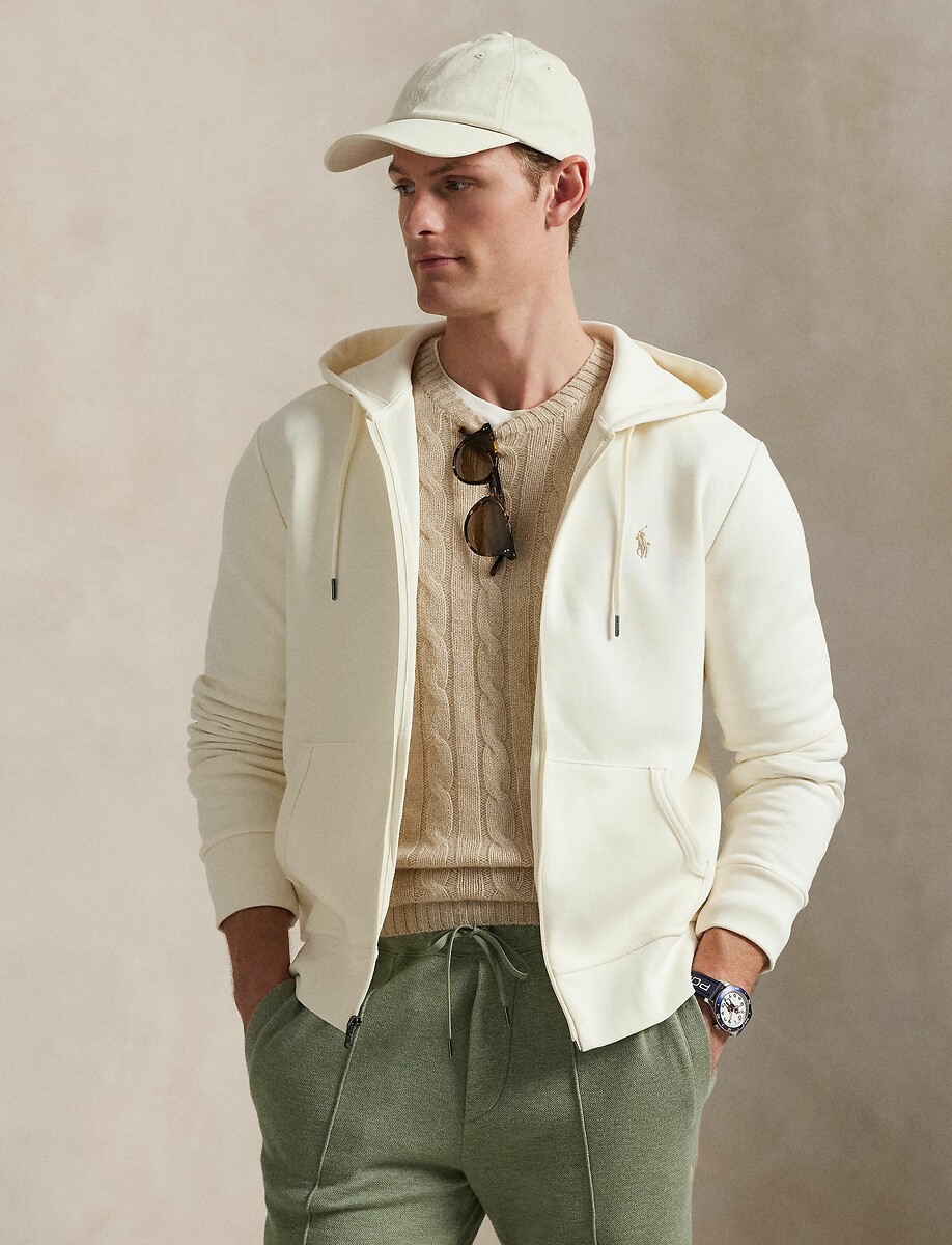 POLO RALPH LAUREN<br>Moletom com capuz em malha dupla e zíper