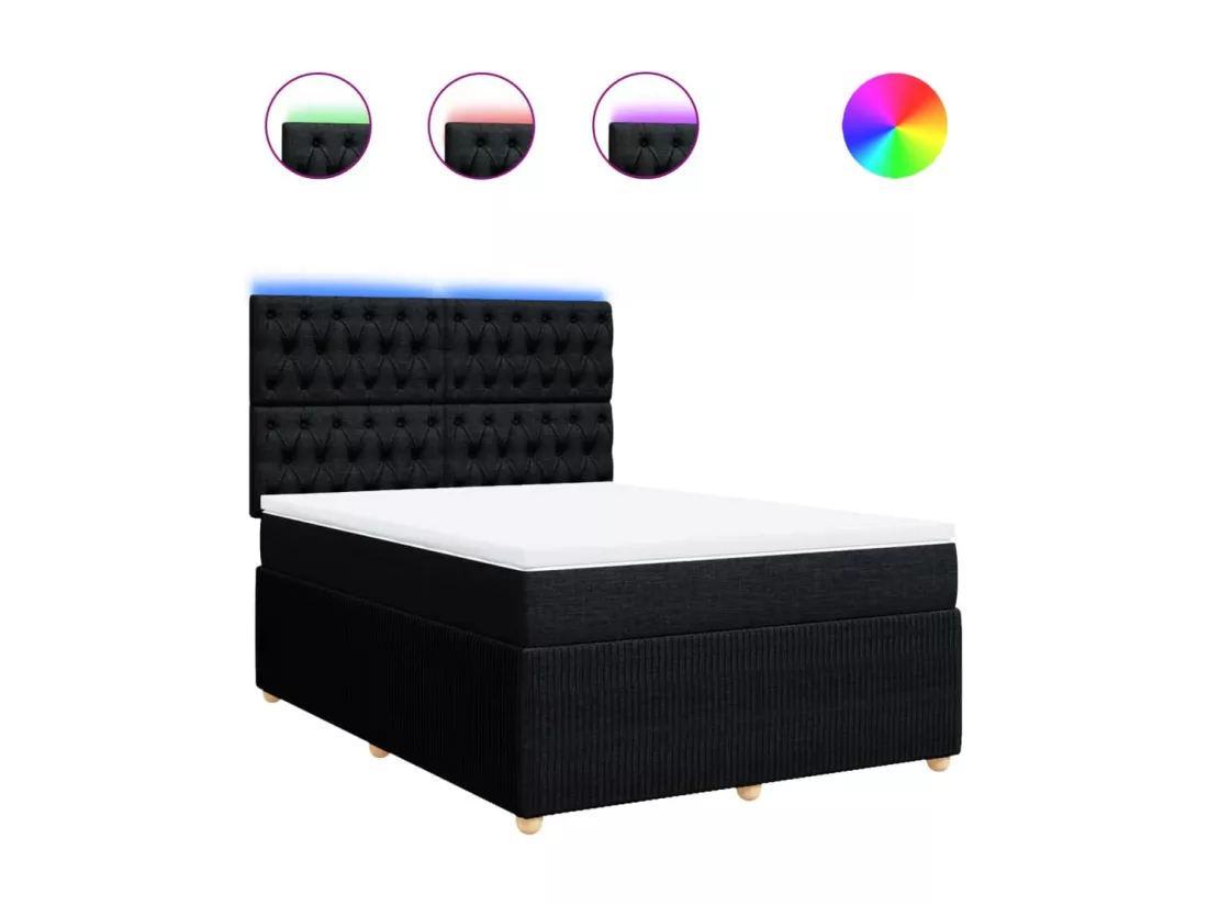 Sommier à lattes de lit avec matelas Noir 160x200 cm Tissu