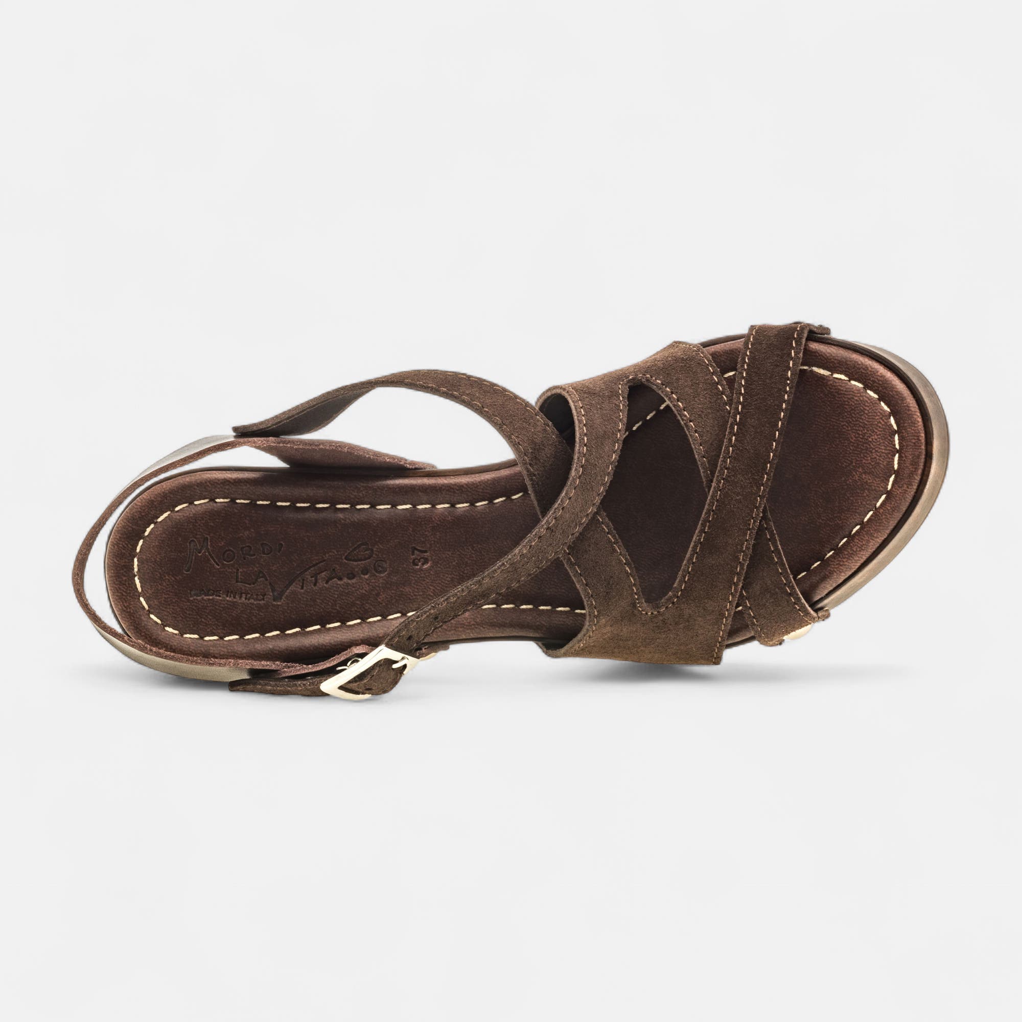 Chaussures semelle bois à talon Femme en cuir marron