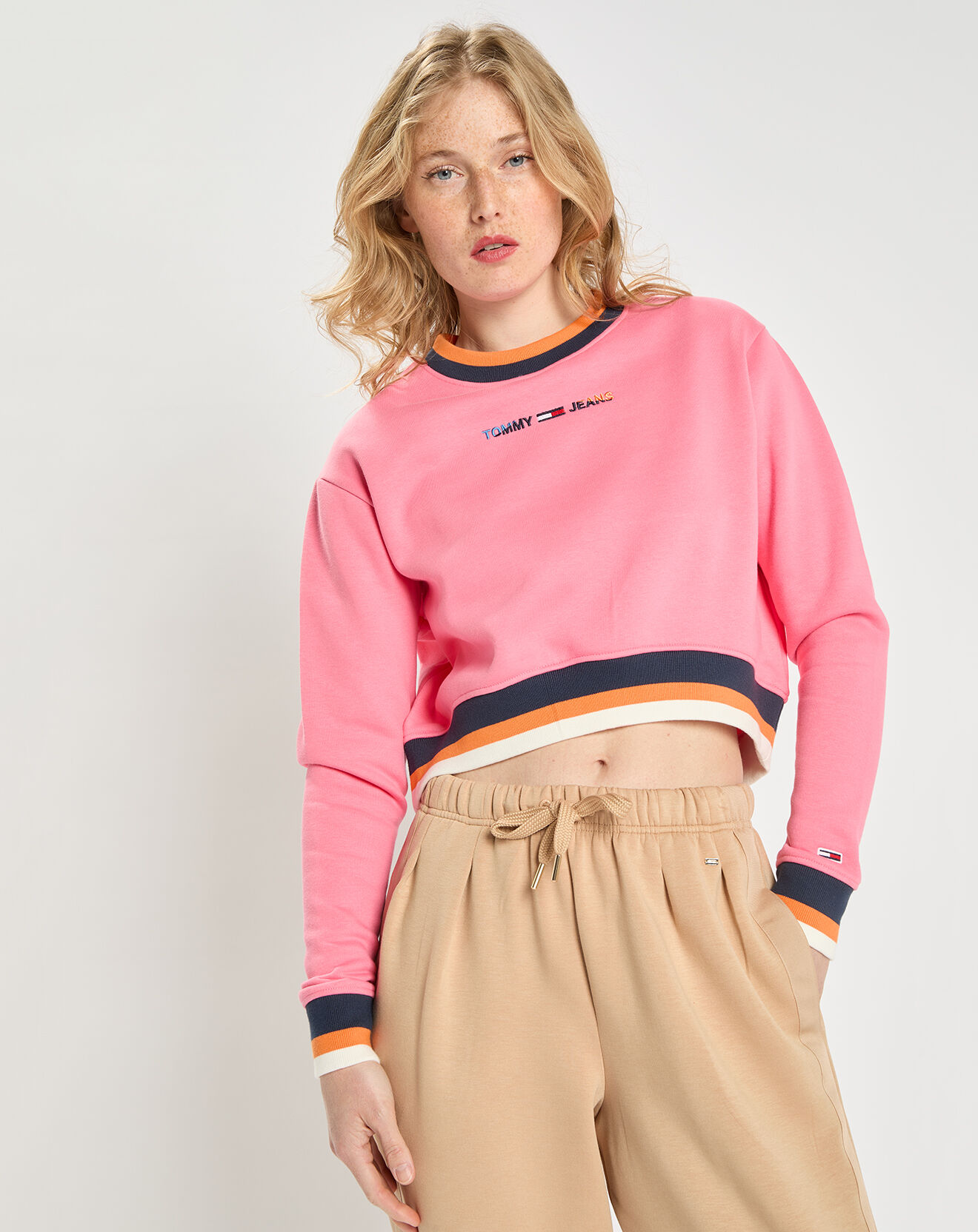 Tommy Jeans Sweat Crop Tipping Crew rose