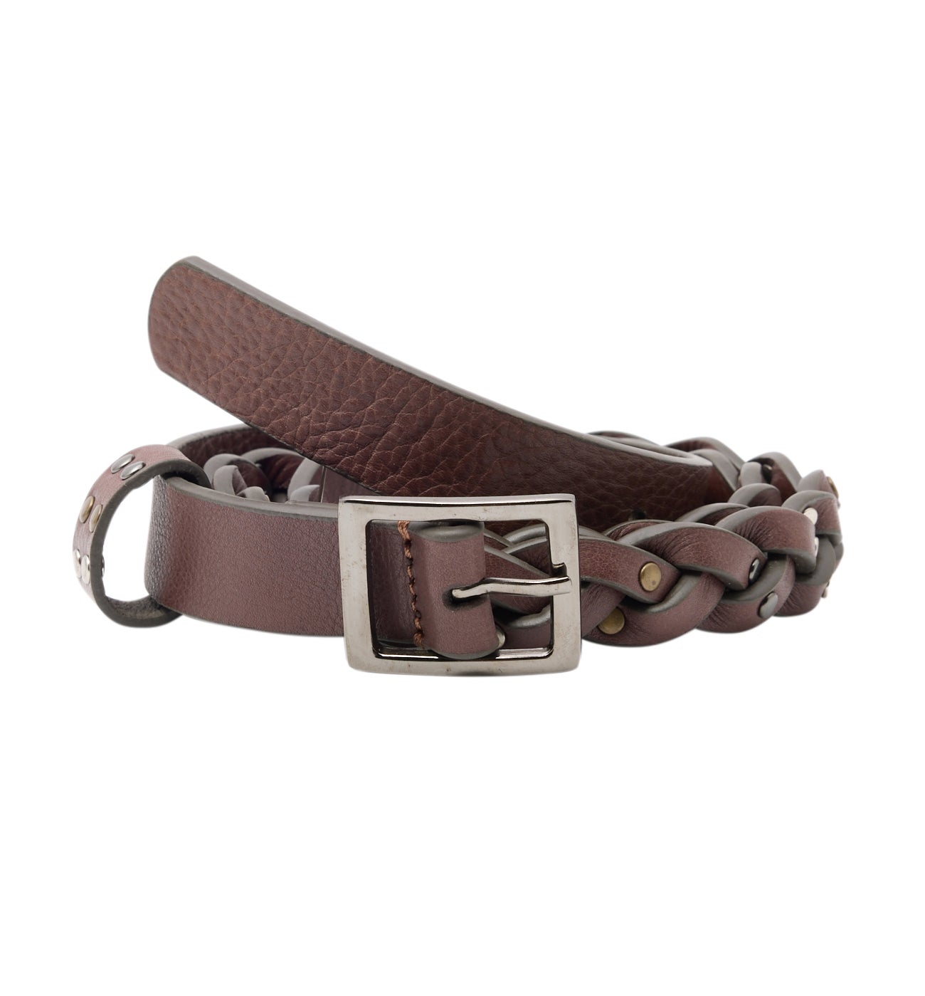 Ceinture tressée en cuir Femme - Marron