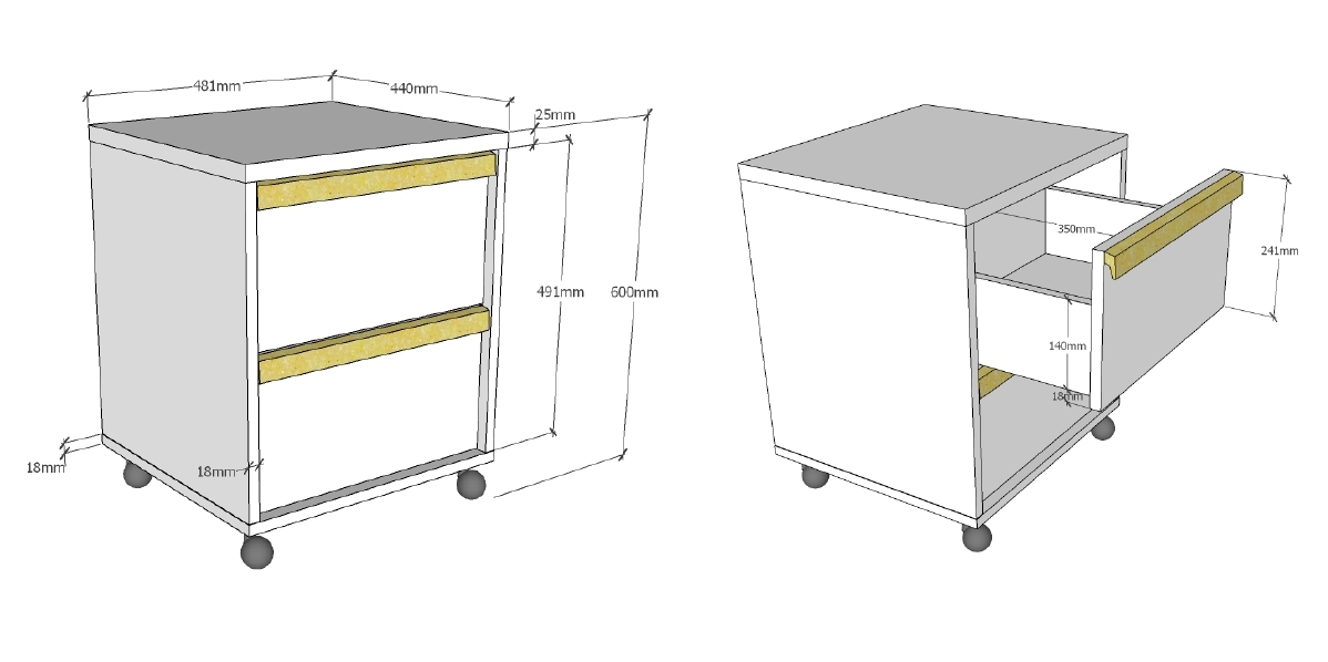 Rollcontainer LONDON - weiß - 48 cm breit