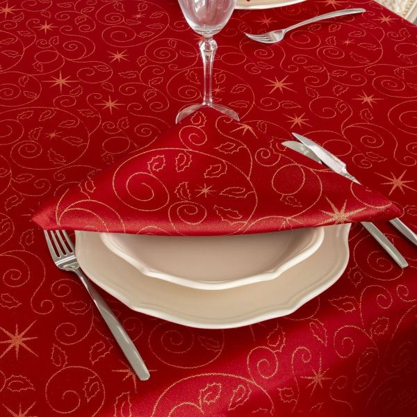 Guardanapos de Mesa de Natal Christmas Stars Vermelho e Ouro 45cm x 45cm 6 Guardanapos - PMES0150