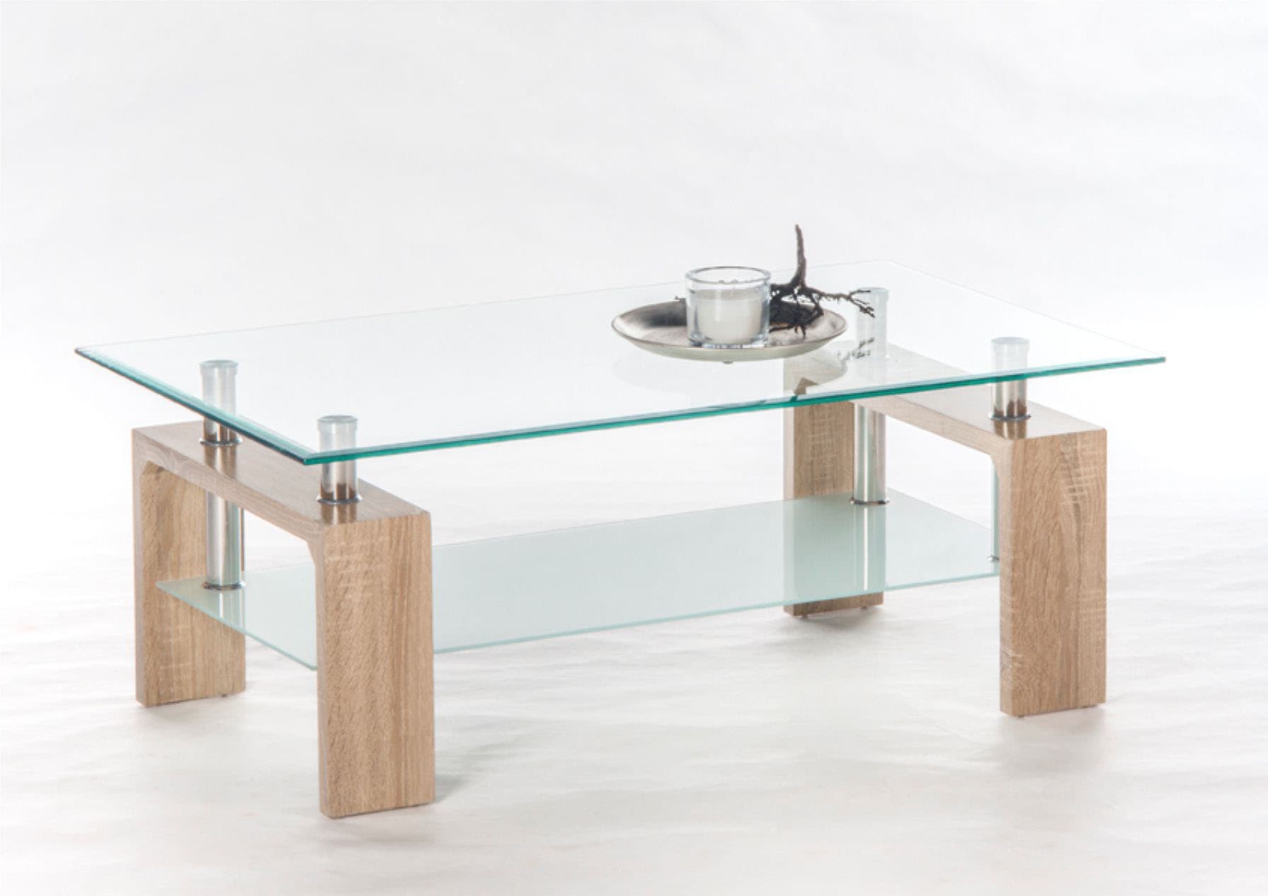 Stolkom Couchtisch »Mango II Glastisch, Wohnzimmertisch, Tisch Glas BxHxT 100x46x60 cm« Sicherheitsglas 8mm stark, Edelstahlrohre als Distanzhalter