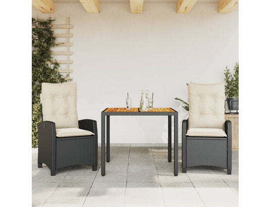 VIDAXL - Ensemble table et chaises Ensemble à manger de jardin avec coussins 3 pcs noir