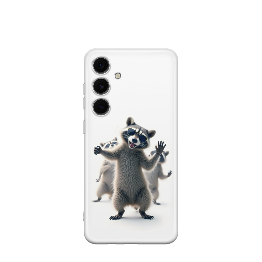 Samsung Galaxy S24 FE Gummi Hülle Racoon 2 - Weiss