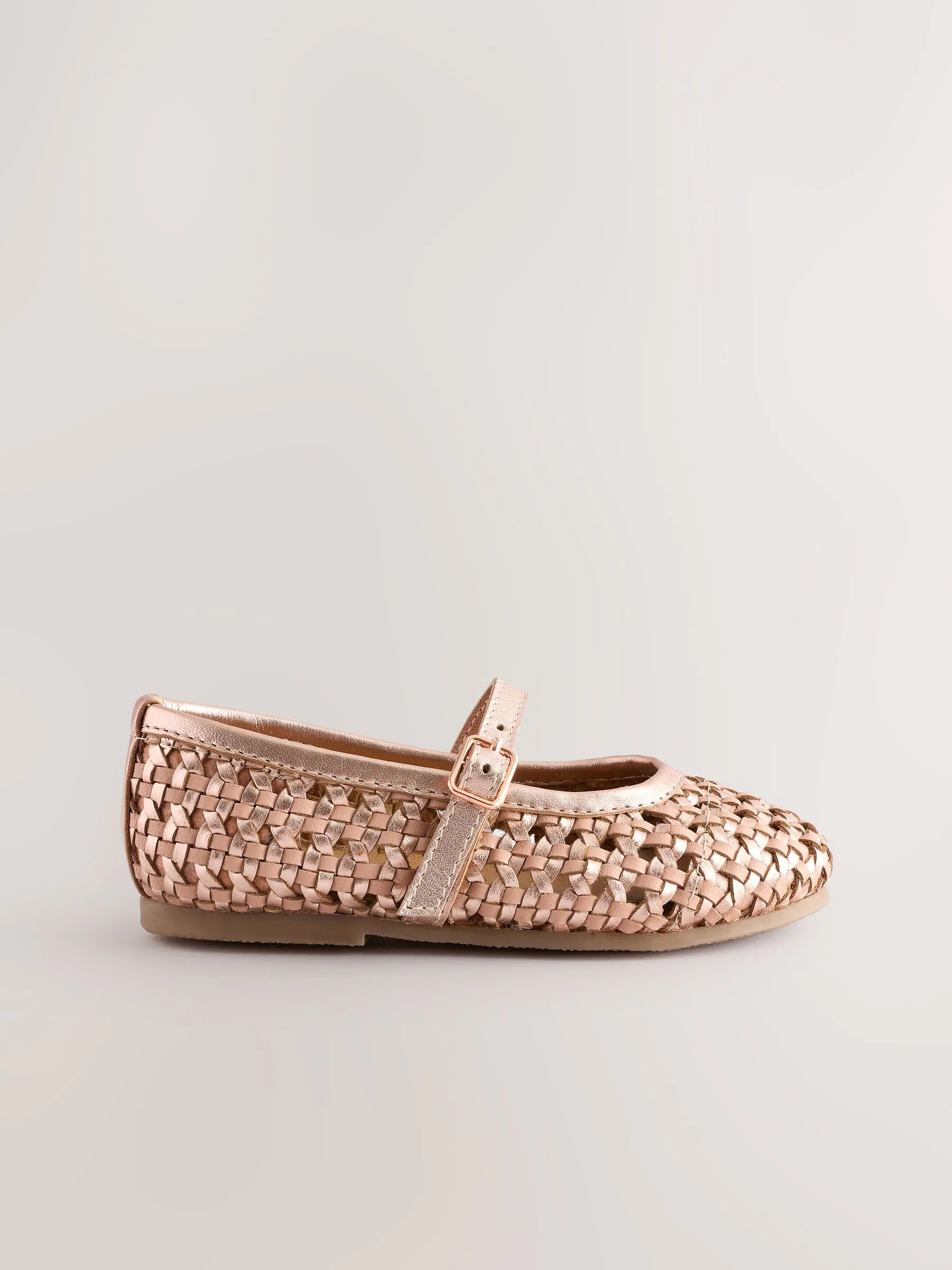 Roségoudkleurig - Leather Woven Mary Jane Shoes