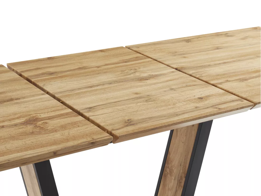 Table à manger extensible 6 à 10 personnes en MDF et métal - Naturel et noir - VITENO