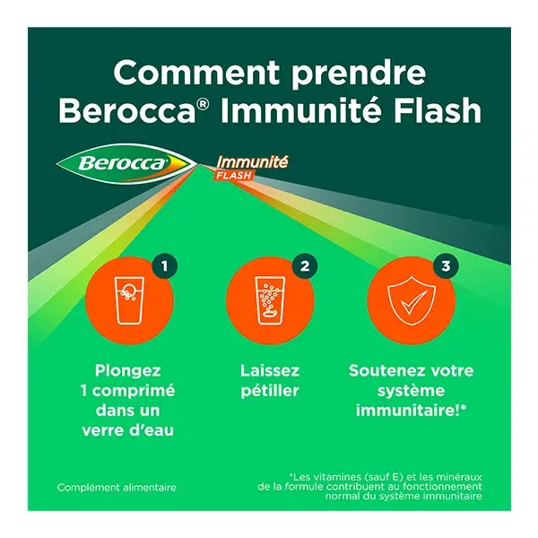 Berocca Flash Imunidade Vitamina D e C Zinco Ferro 30 comprimidos efervescentes