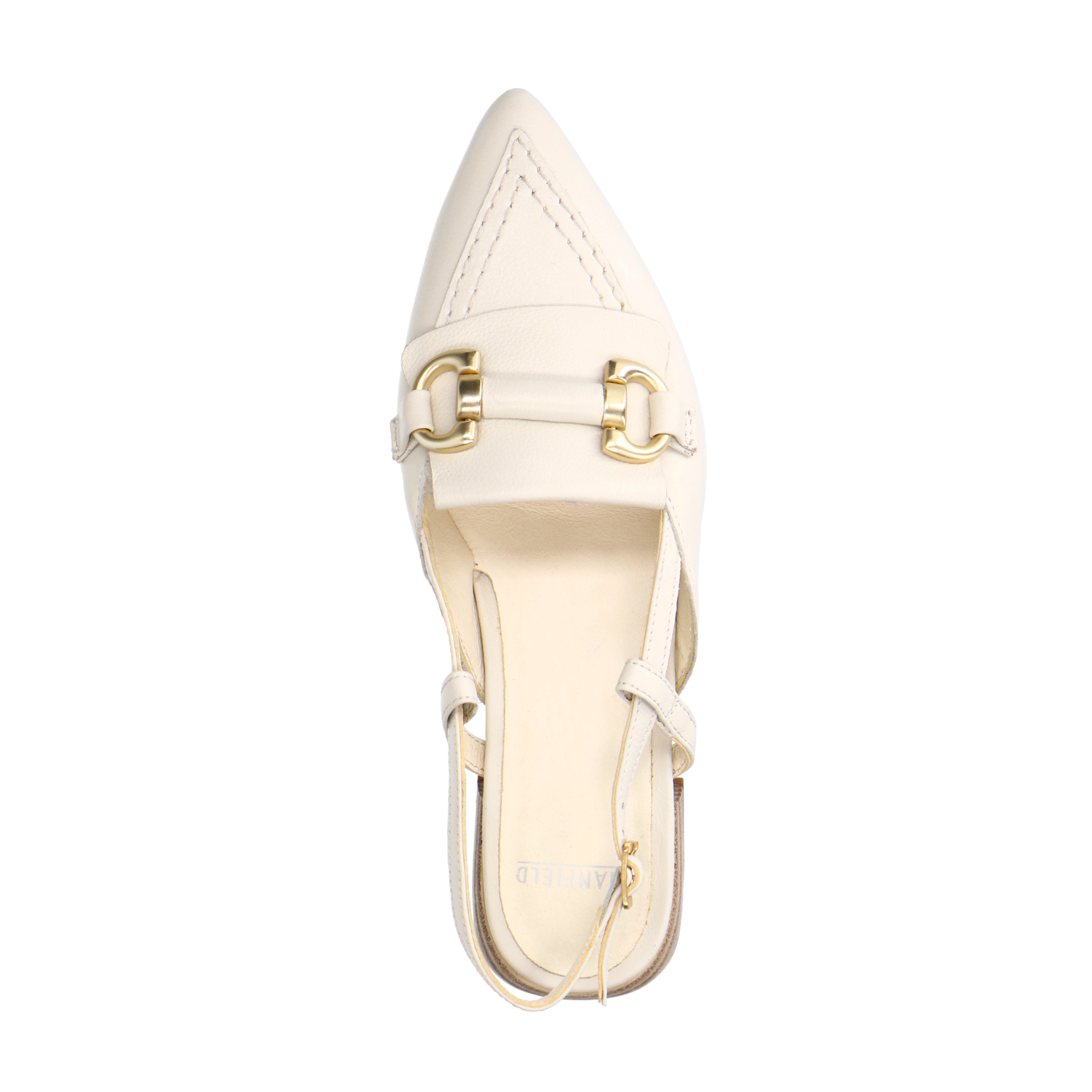 Witte leren slingbacks met goudkleurige chain