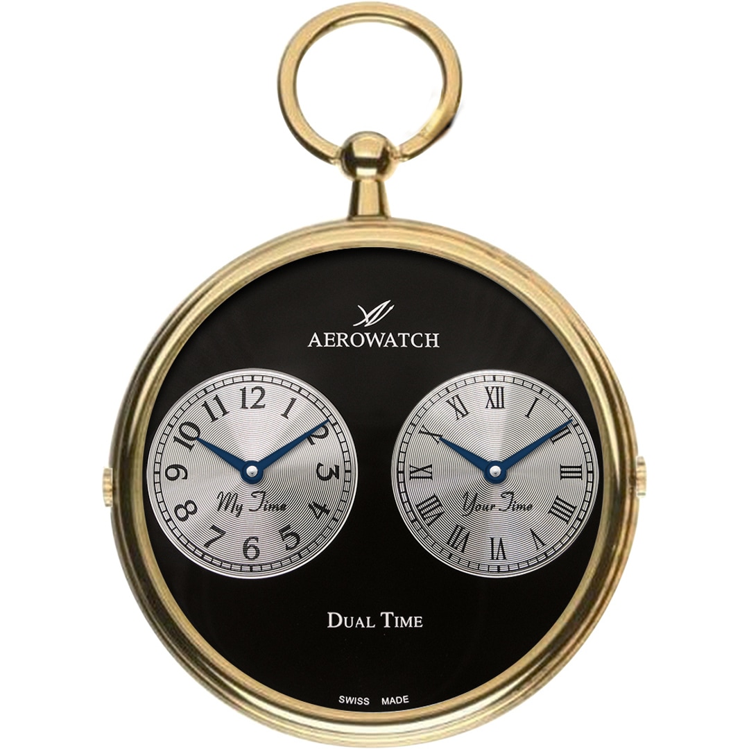 Aerowatch Taschenuhr Lépine Quartz Dual Time Goldig / Schwarz Ø 47mm