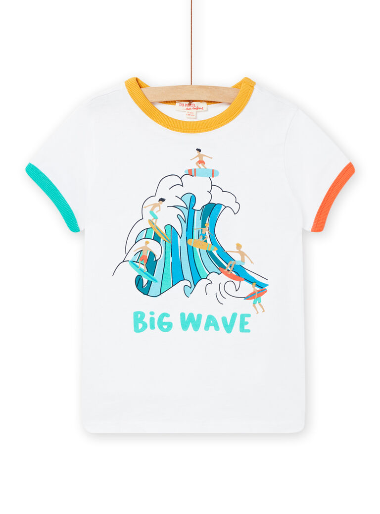 T-shirt manches courtes blanc à motif vague enfant garçon