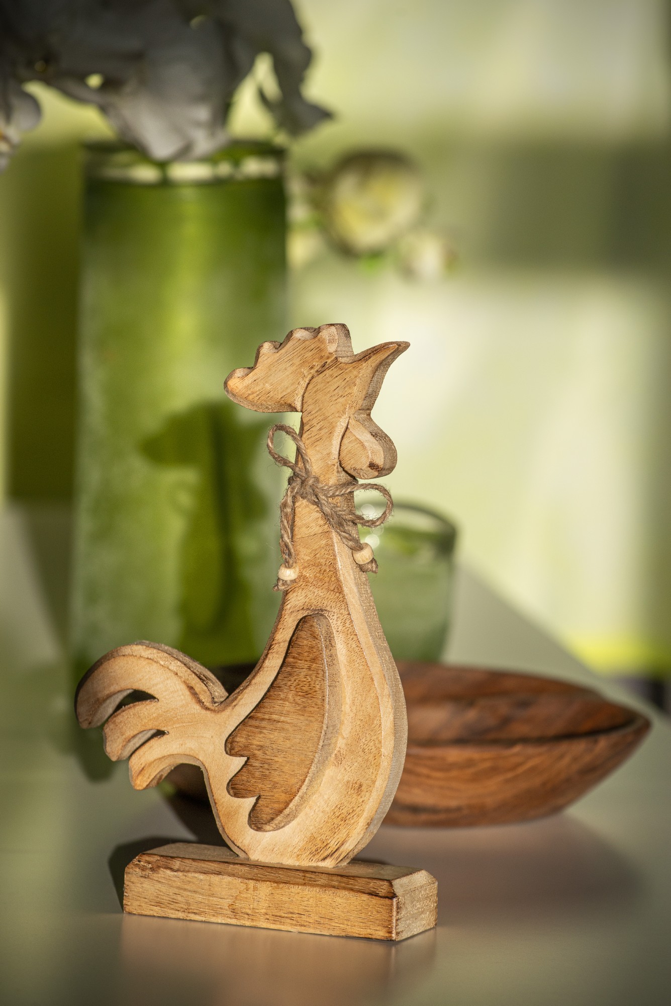 Holzfigur 'Hahn sitzend', natur, B 17 cm, H 27 cm, L 6 cm von fischer's lagerhaus
