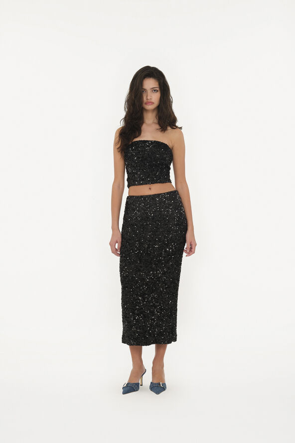 ROTATE Birger Christensen SEQUIN MIDI PENCIL SKIRT Black