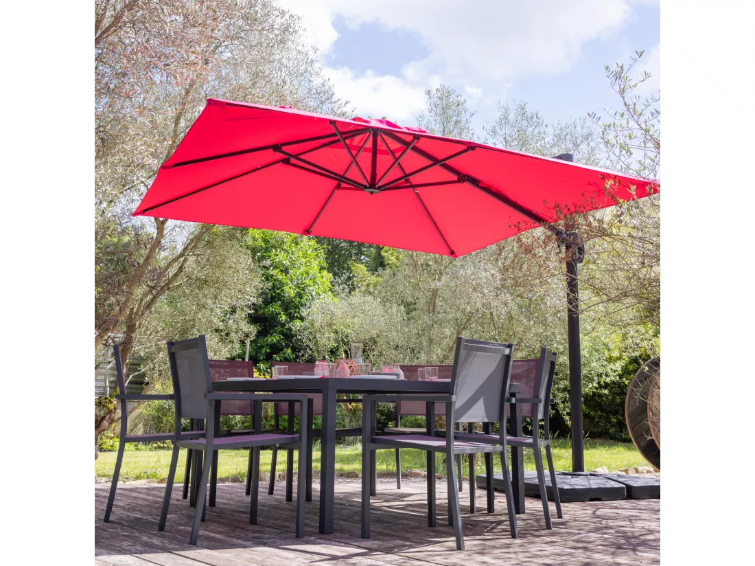 Parasol déporté MOLOKAI carré 3x3m fuchsia + housse - HAPPY GARDEN