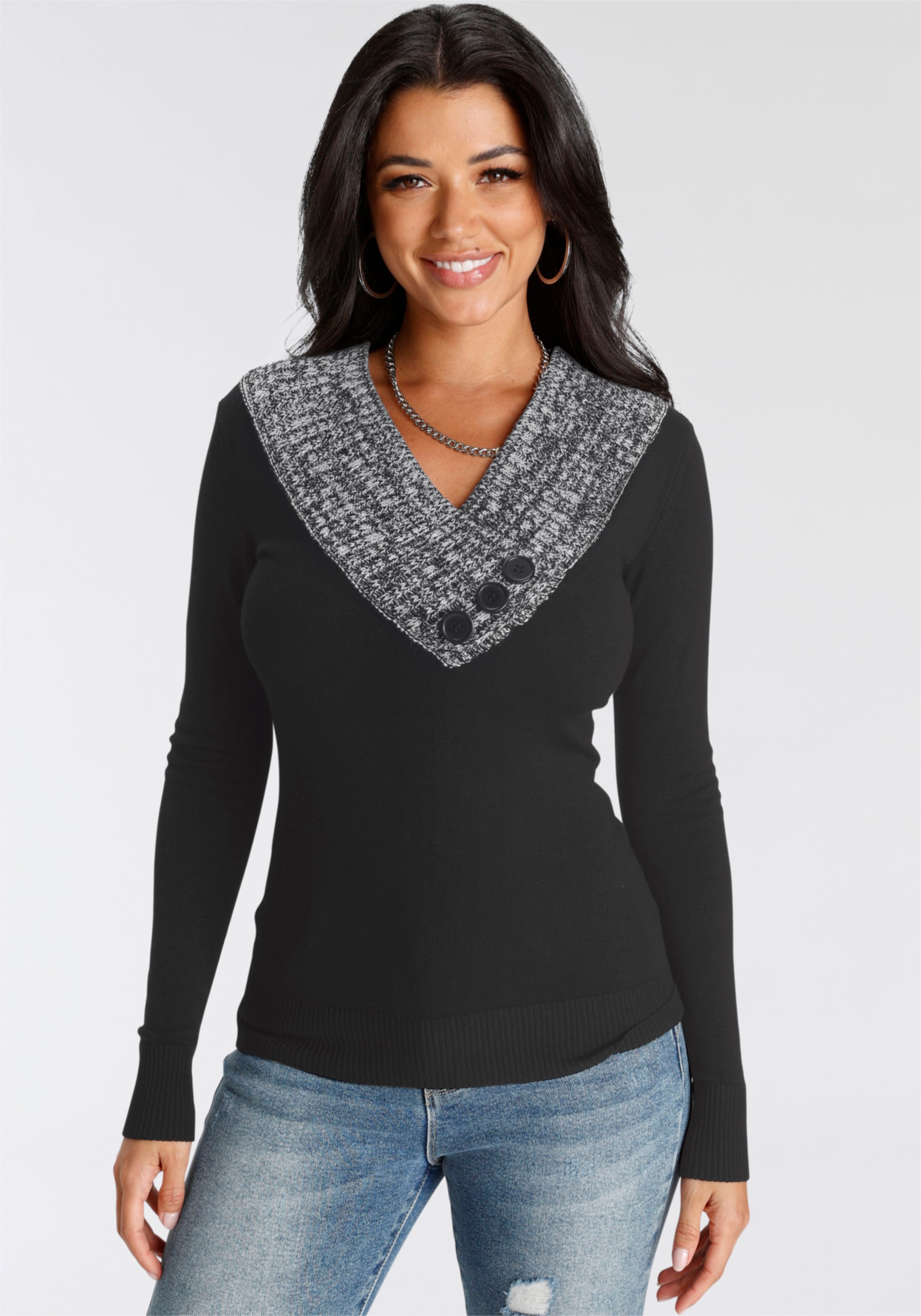 Melrose Strickpullover , mit Kontrastkragen und Zierknöpfen