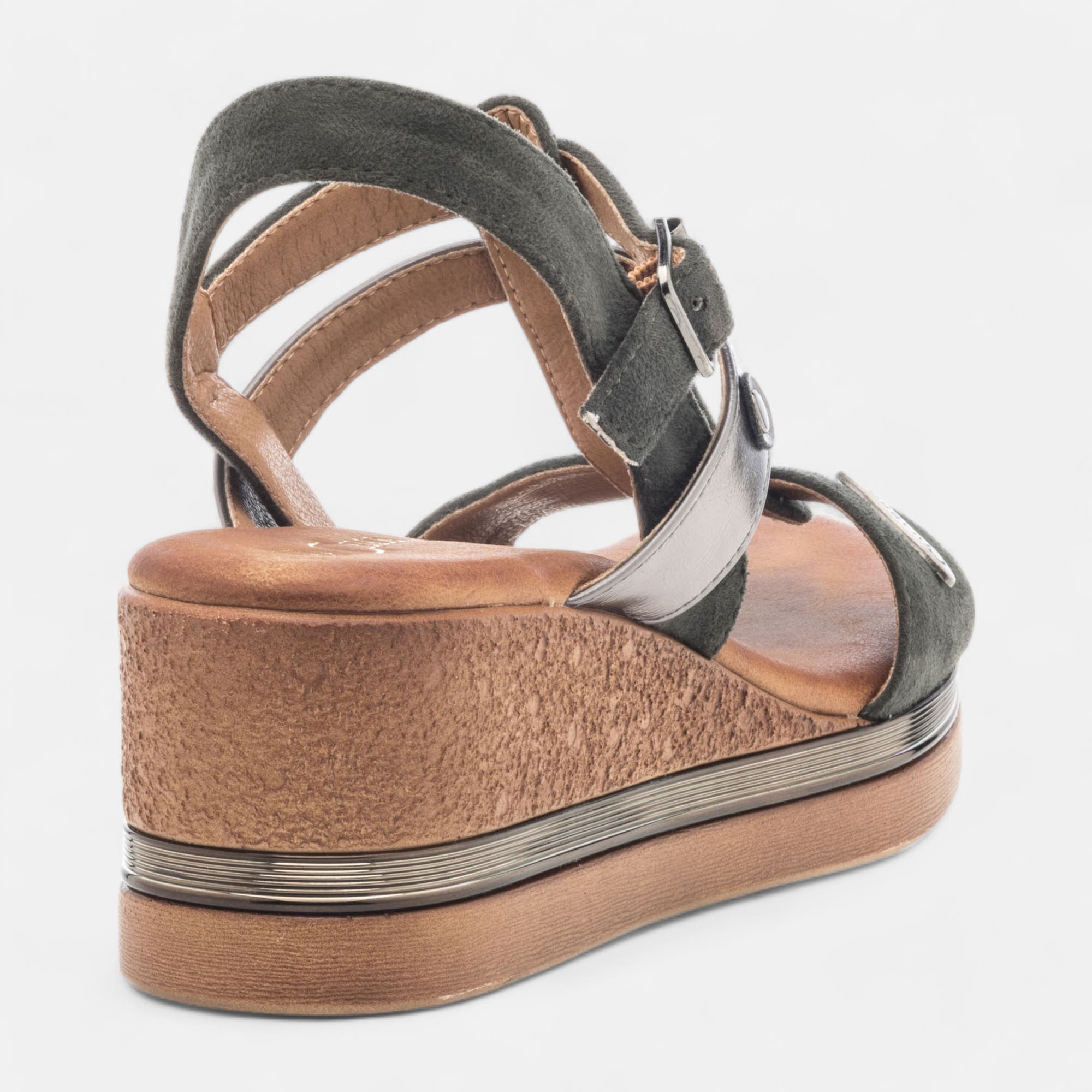 Nu-pieds à talon compensé Femme kaki