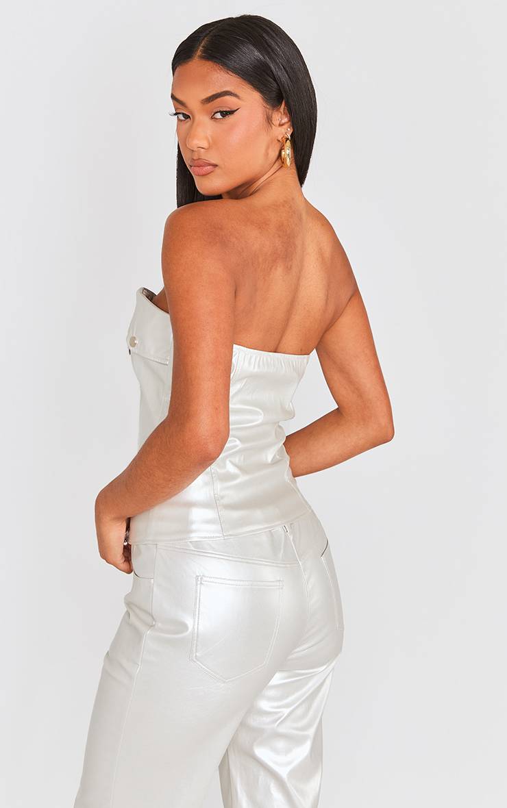 Argenté Corset Style Motard Zippé En Synthétiquecuir Métallisé