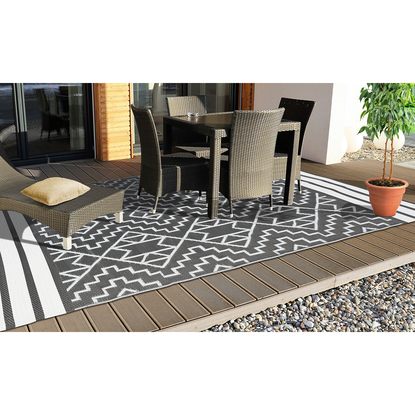 Pratik Garden Tapis extérieur inca gris/blanc - 160x240 cm