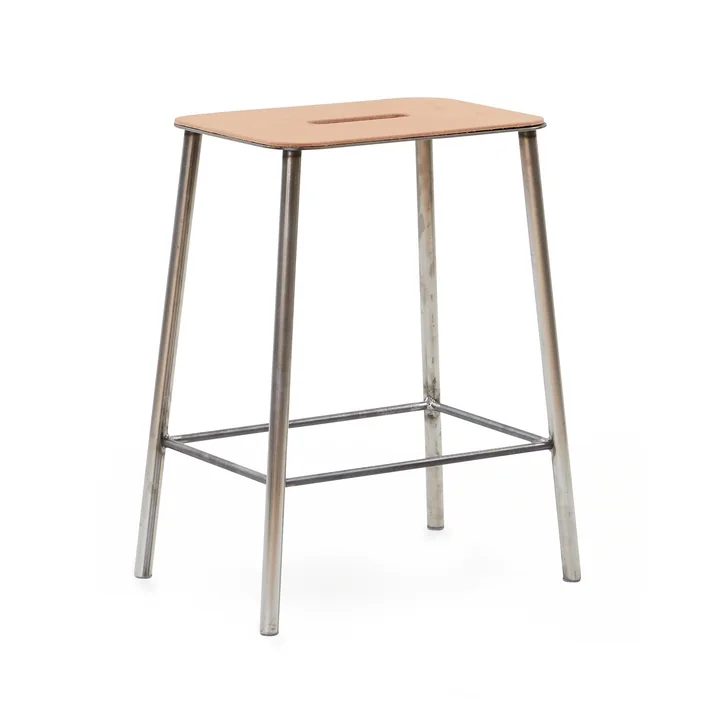 Frama - Adam Hocker, H 50 cm, Leder natur / Stahl unbehandelt
