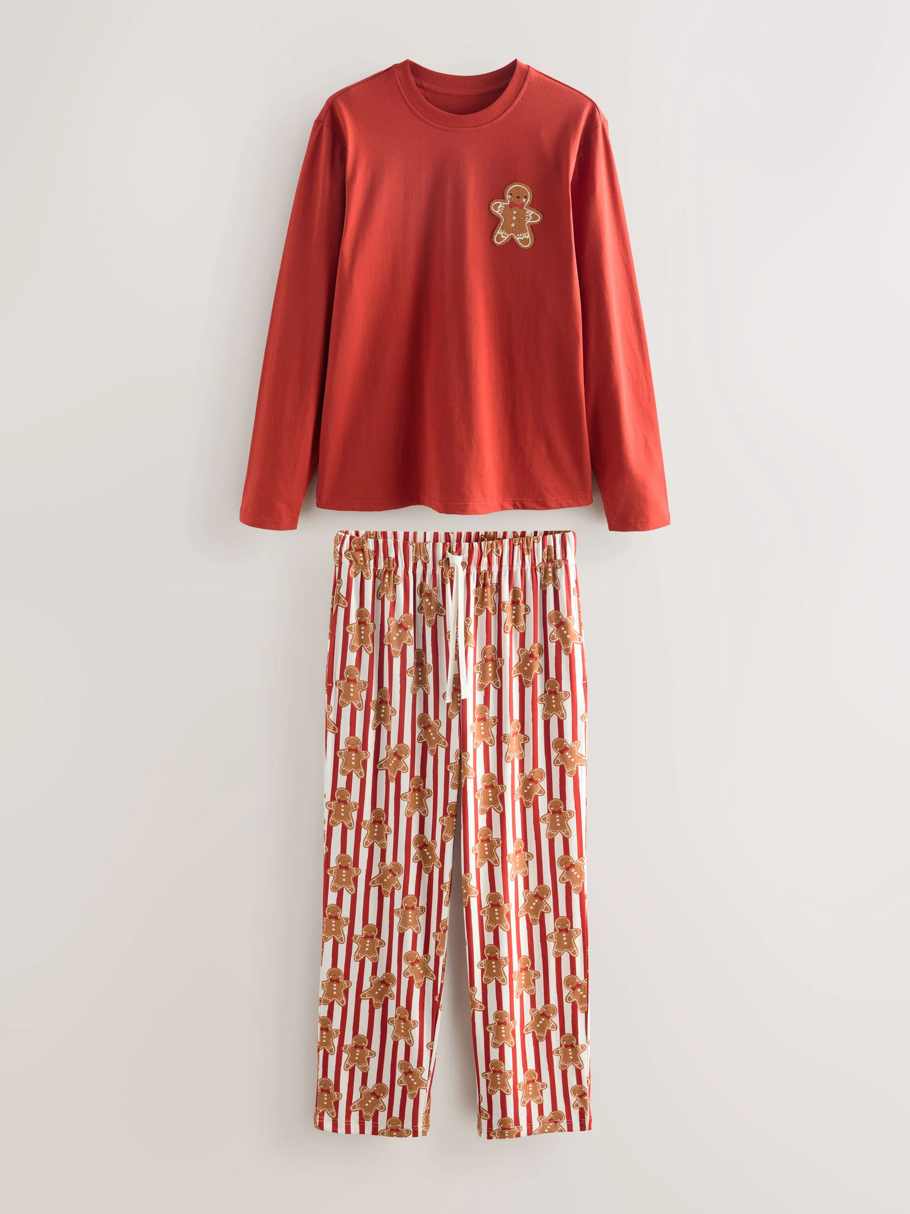 Rood met peperkoekprint - Bijpassende familie Kerstmis Pyjama's met Lange mouwen
