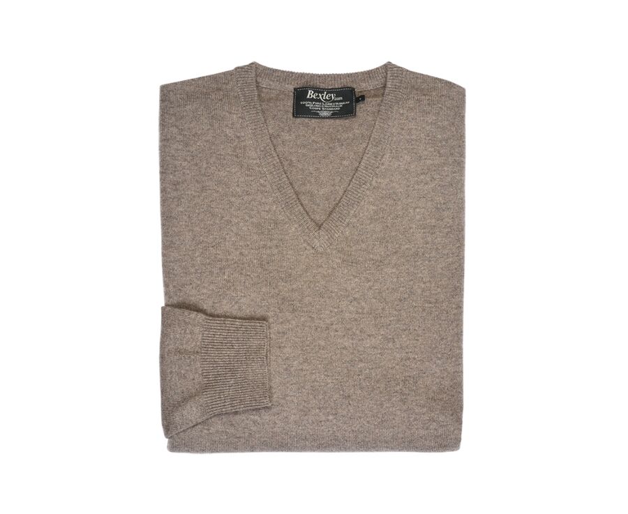 Pull col V homme laine Gris Taupe Chiné - ELIAN