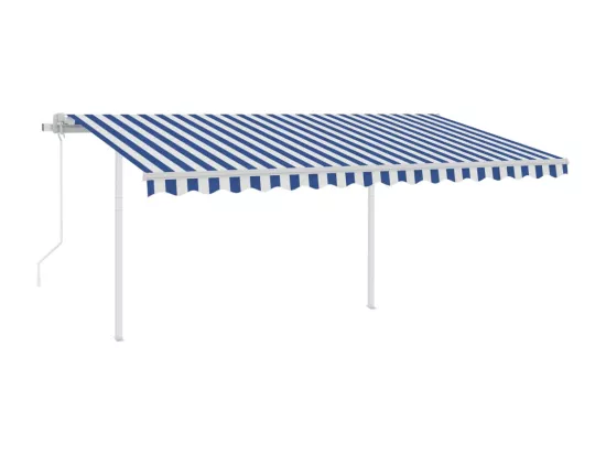 Auvent automatique avec capteur de vent LED 4x3 m Bleu et blanc