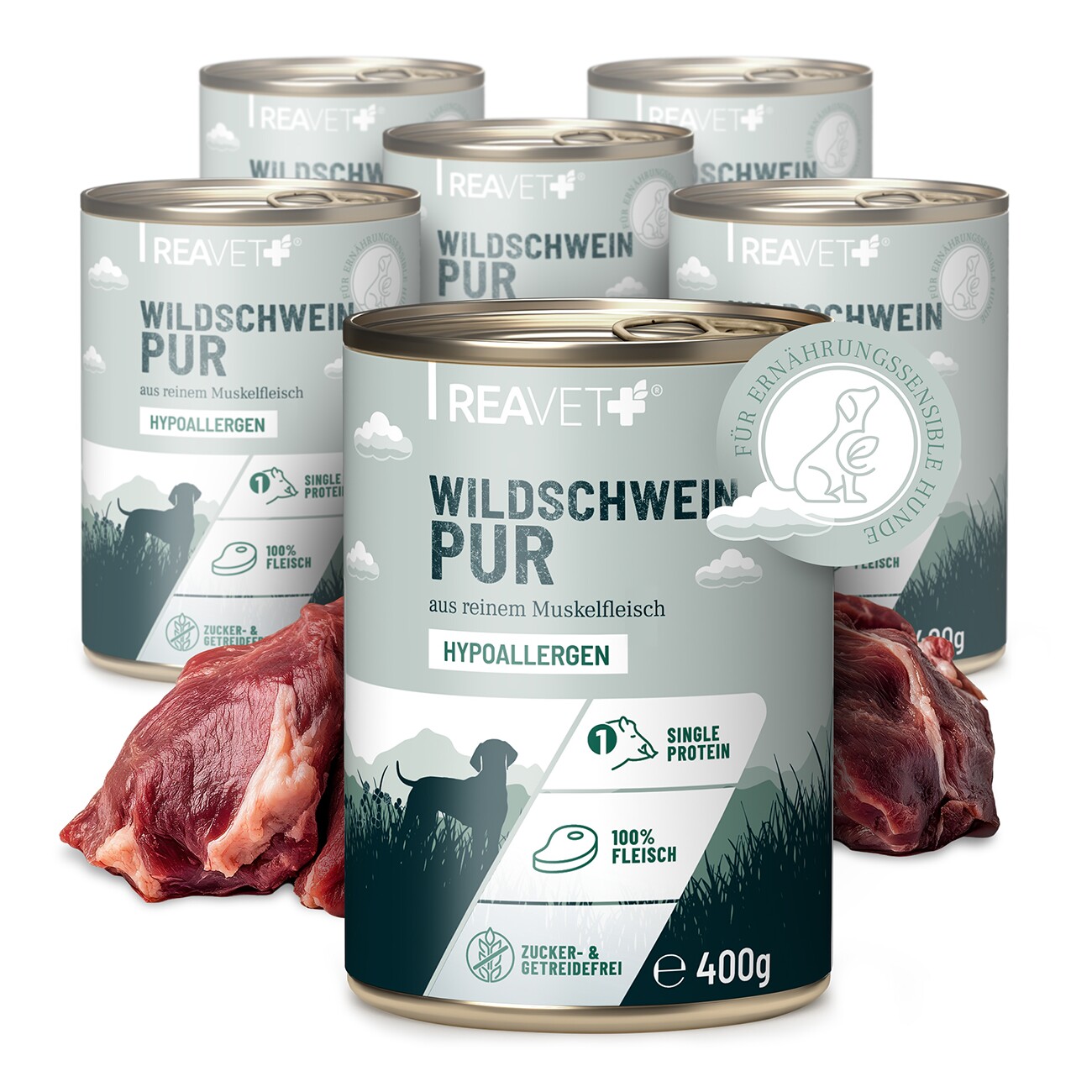 REAVET Hunde Nassfutter - Wildschwein PUR 6x400 g