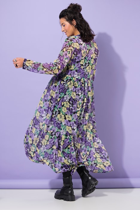 Maxikleid, A-Line, doppellagig, Chiffon, Flower Print