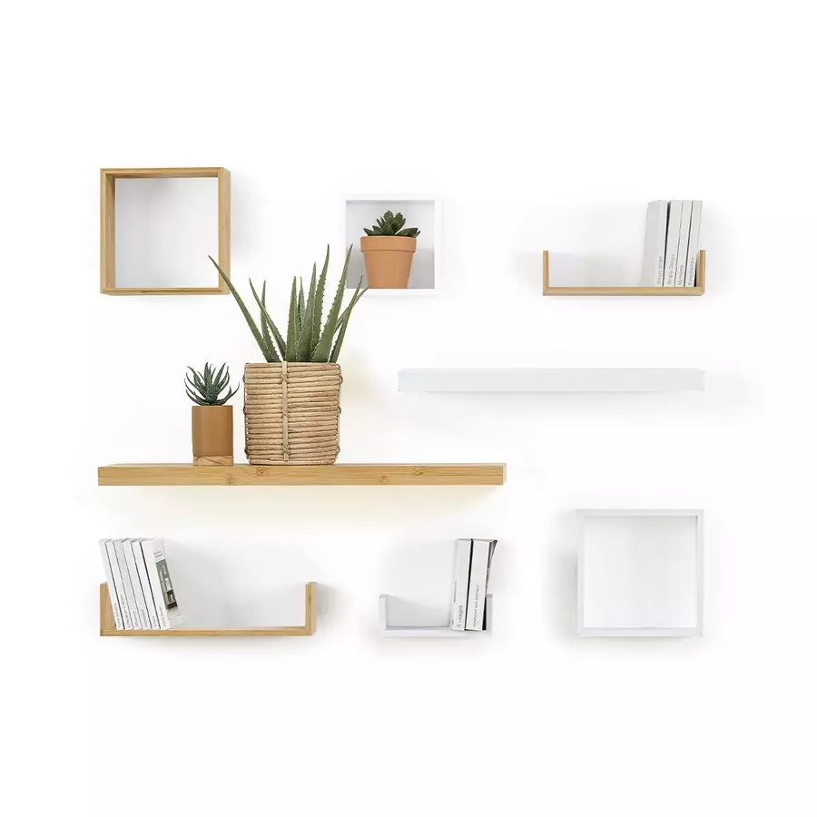 Lot de 3 étagères bambou (H15-20-25 cm) Cube Fixy Naturel