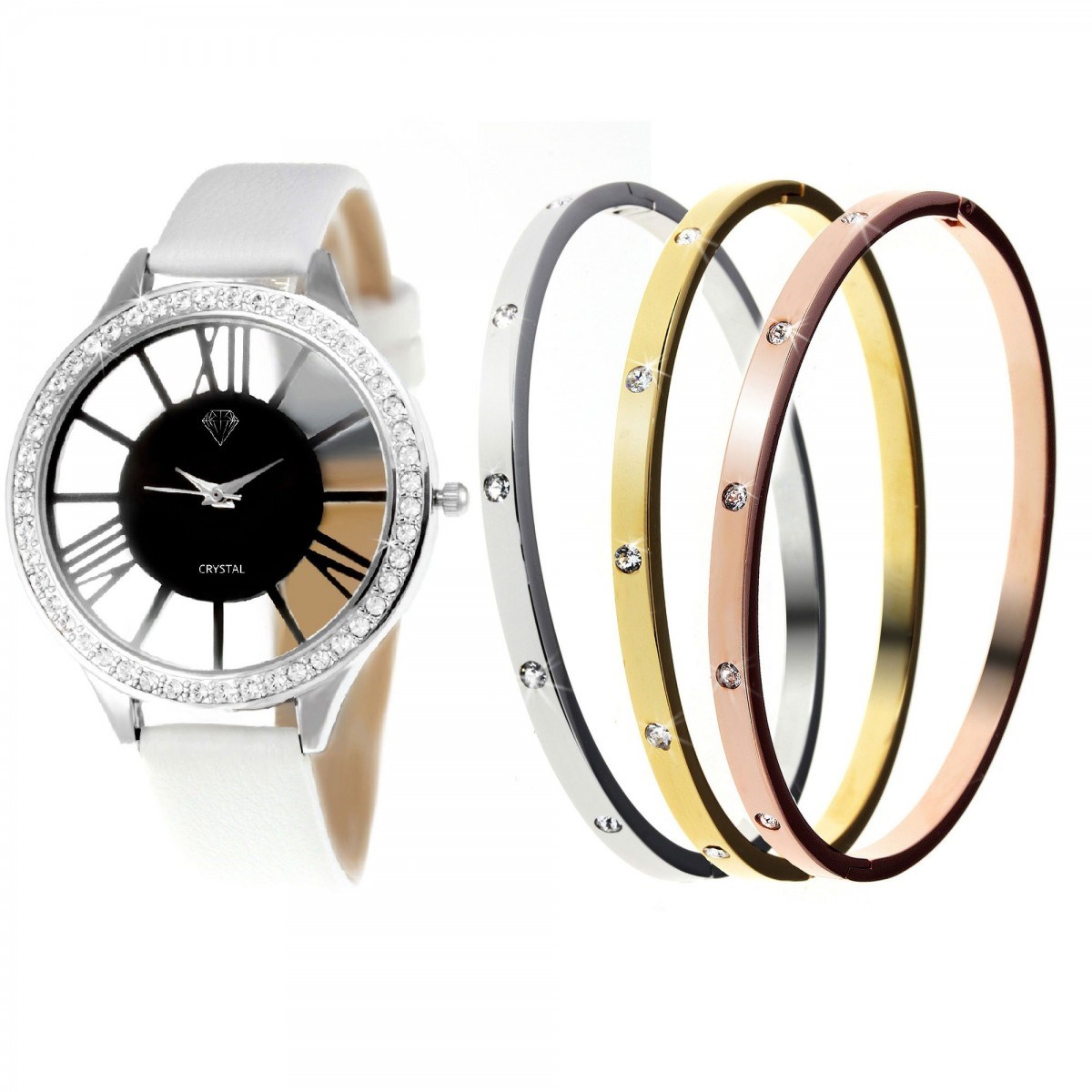 Montre Lara SC Crystal ornée de 48 Cristaux scintillants et ses 3 Bracelets en acier inoxydable