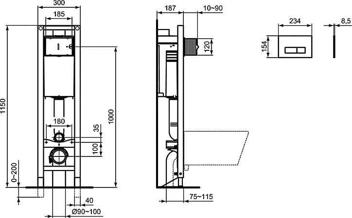 Bâti WC autoportant Ideal Standard Prosys Eco