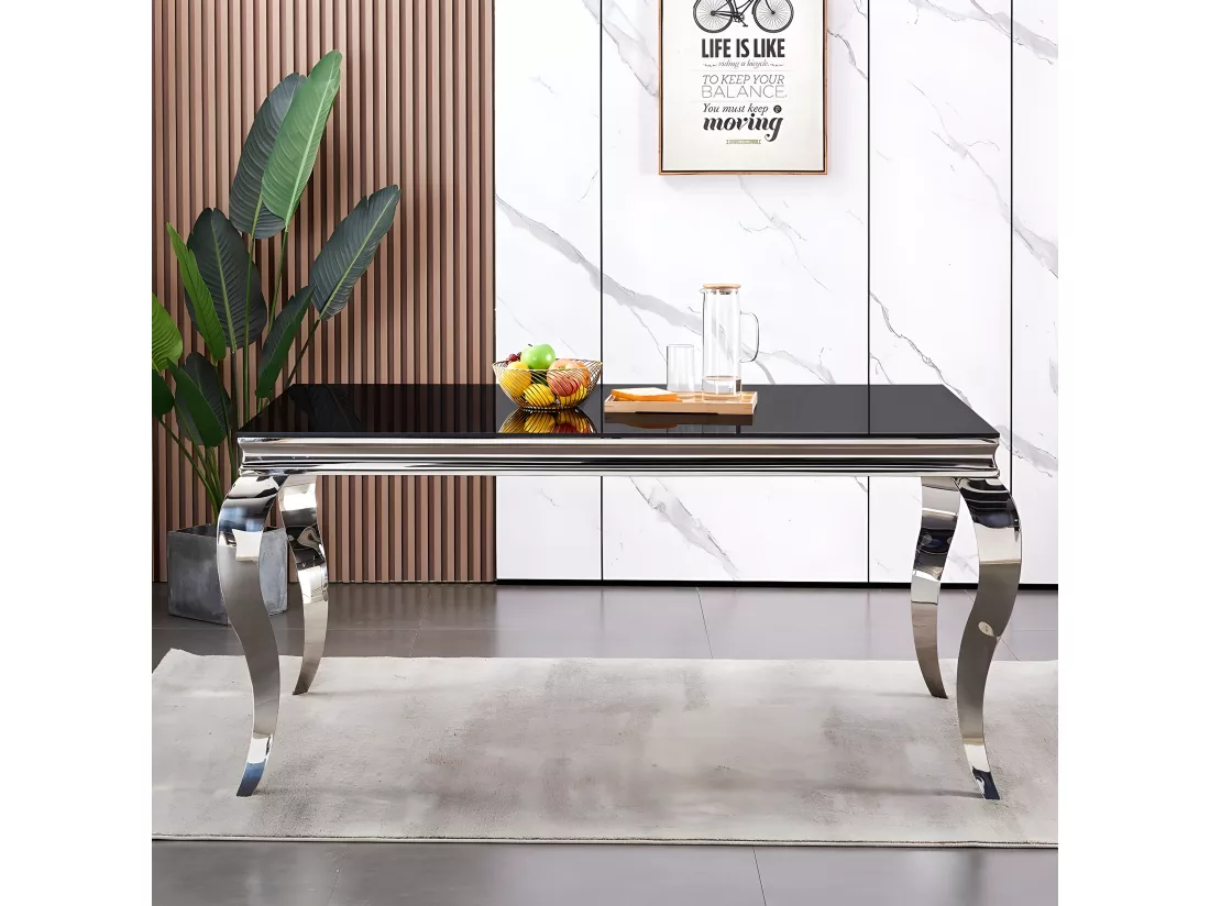 Table à manger baroque chrome plateau noir 4 à 6 personnes l 150cm