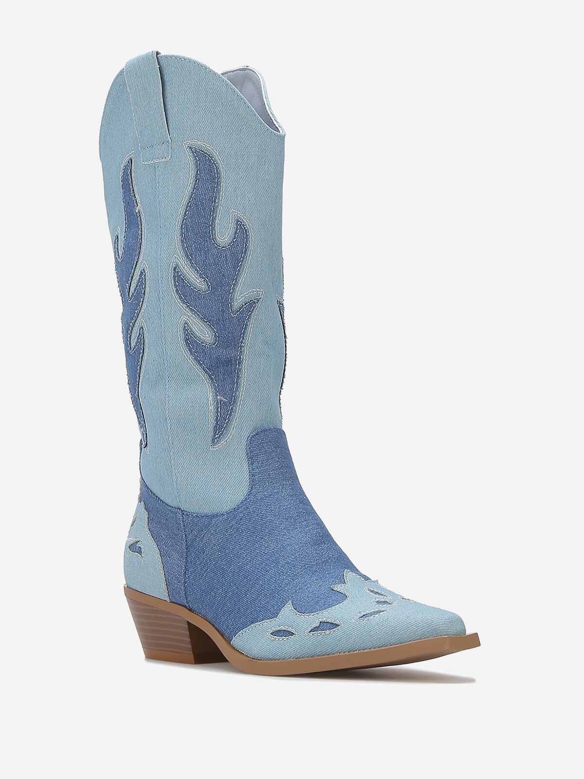 Santiags denim à détails brodés- Bleu