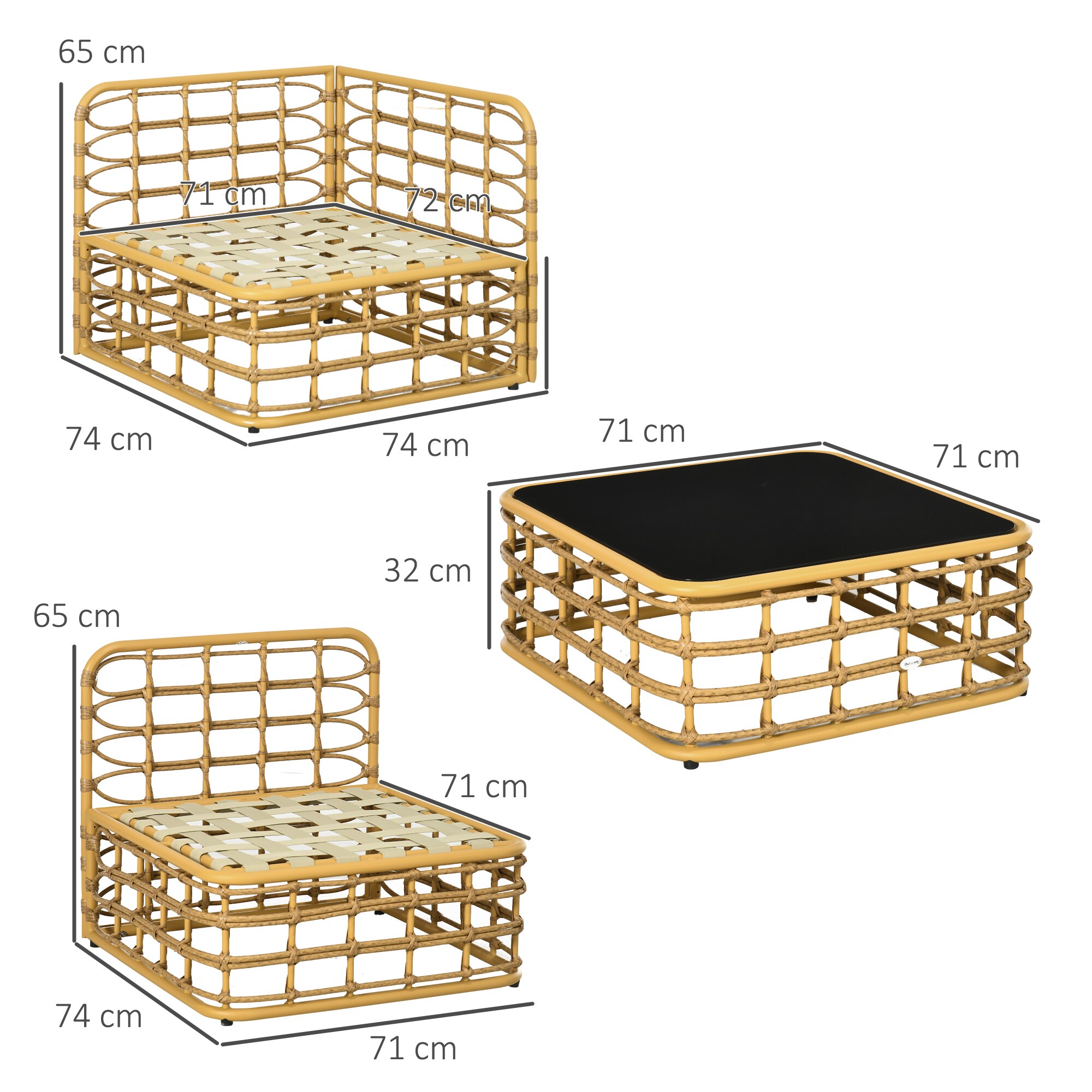 Outsunny Rattan Gartenmöbel-Set mit Sitzkissen braun 74L x 74B x 65H cm