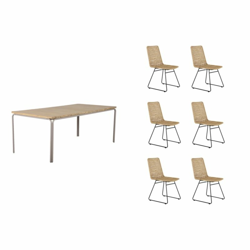 Ensemble table asti en bois d'acacia fsc 200 cm et 6 chaises de jardin