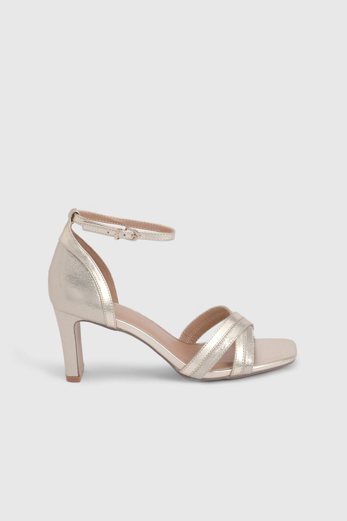Wallis Sandales Maria À Talons Hauts Carrés Avec Brides Croisées En Matières Mixtes Métallisées