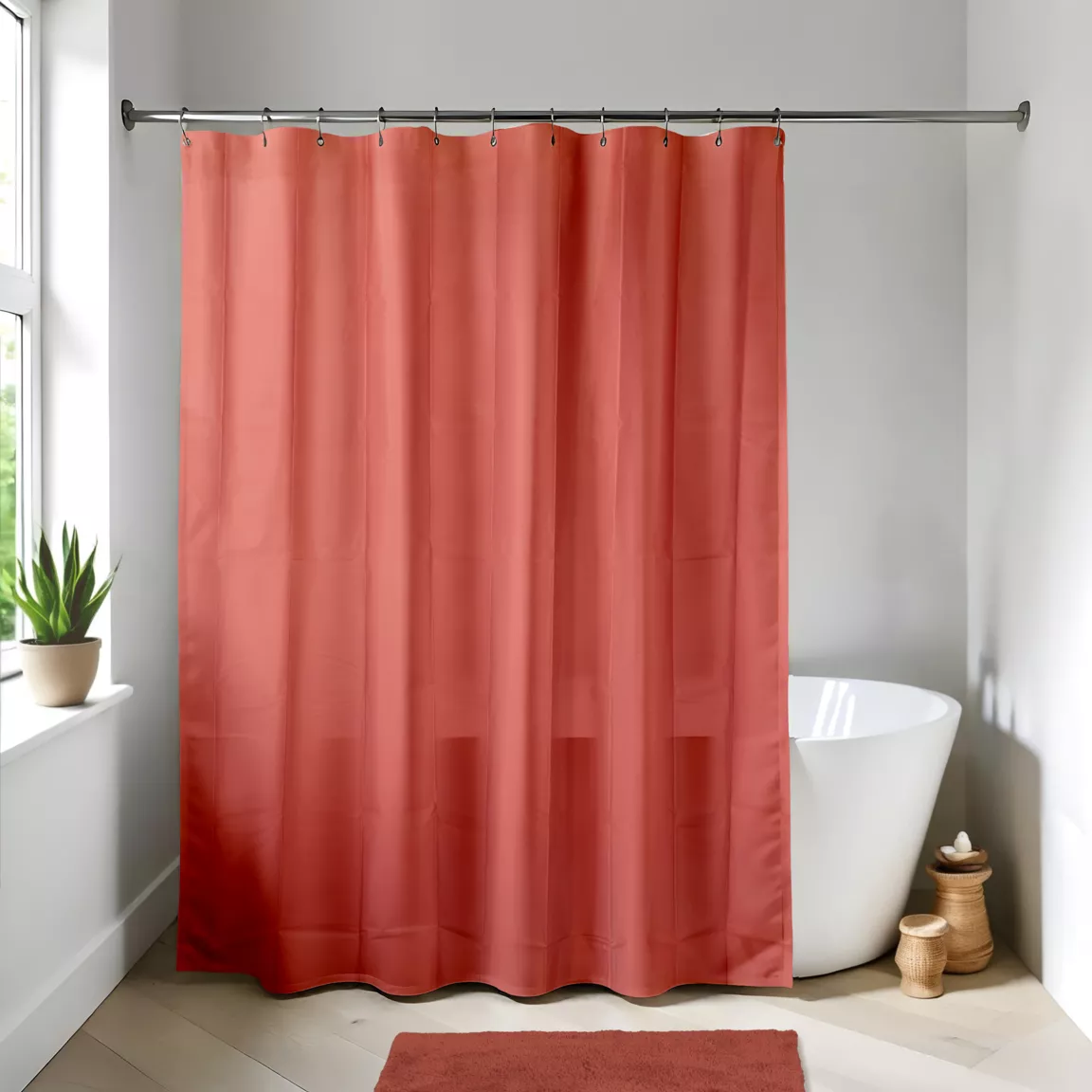 Rideau de douche à anneaux (180 x 200 cm) Uni Terracotta