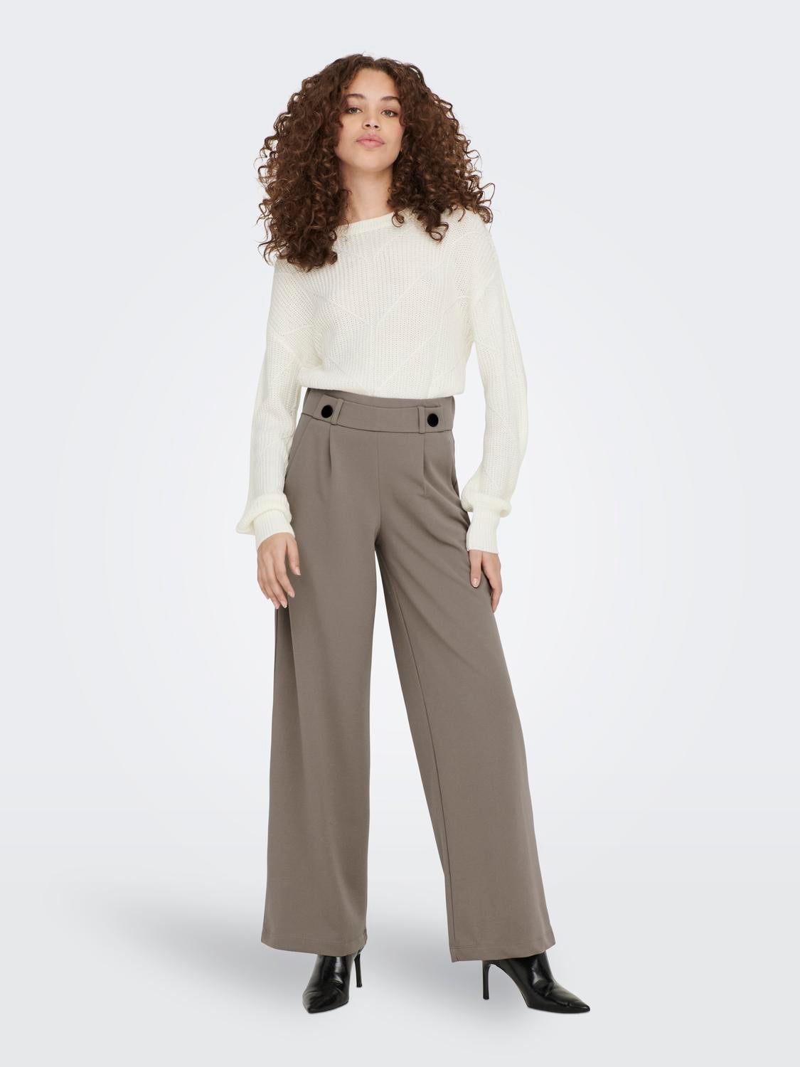 JDYGEGGO Mittlere Taille Weiter Beinschnitt Hose mit weitem Beinschnitt Driftwood