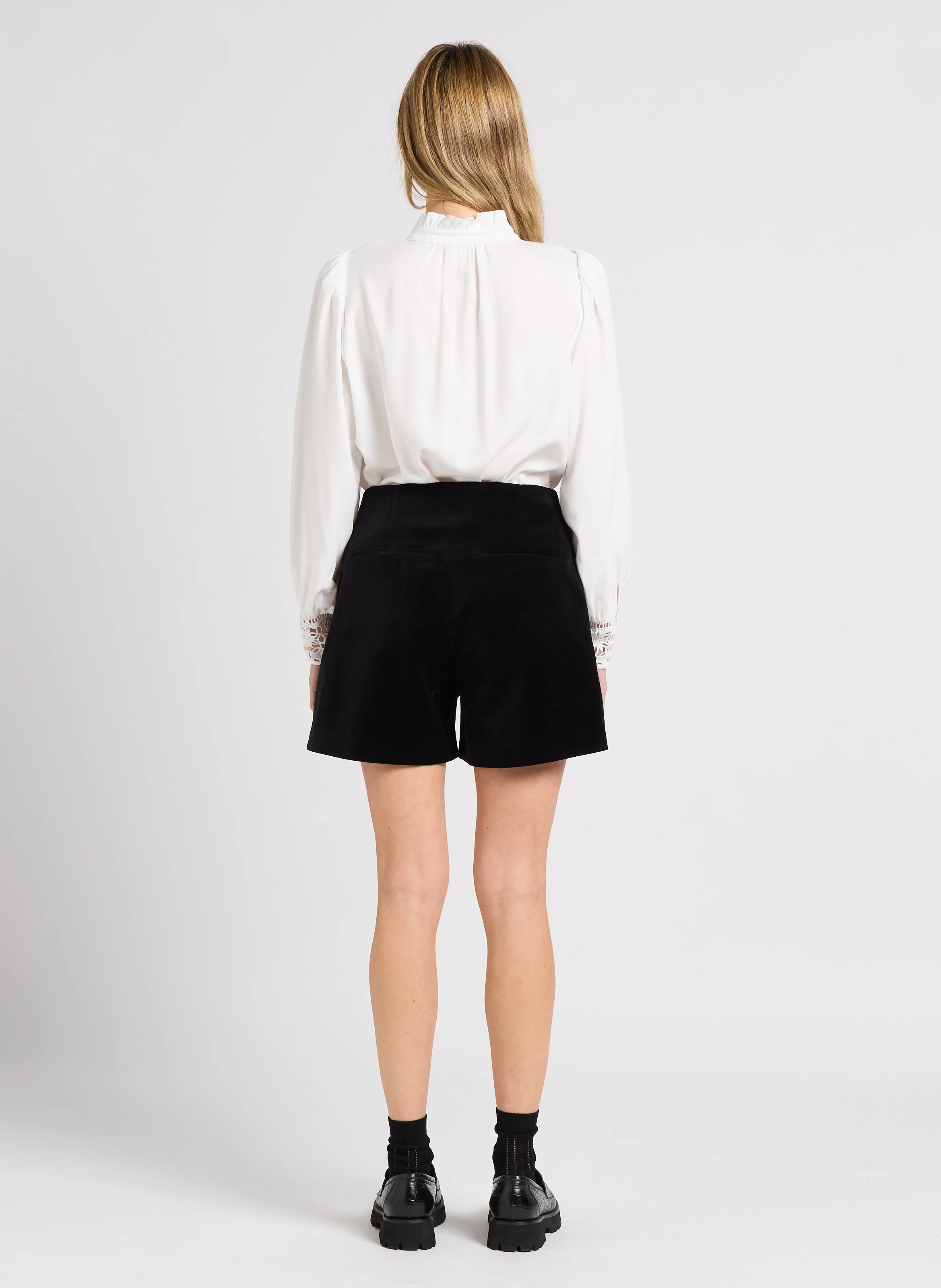 BILLY - Short droit taille haute en coton | Noir