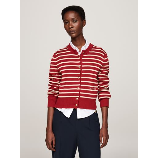 Tommy Hilfiger Mini Stripe Cardigan, Dark Magma/Ivory, S