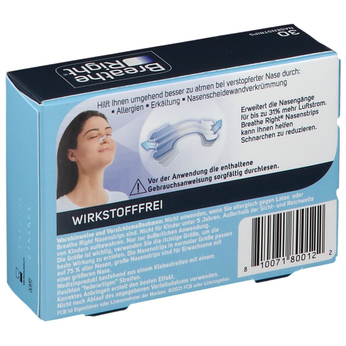 Besser Atmen Breathe Right Nasenstrips transparent, normal
