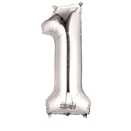 amscan Folienballon Zahl 1, silber, ca. 86cm